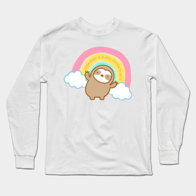 Cute New Opportunity Rainbow Sloth Long Sleeve T-Shirt by theslothinme